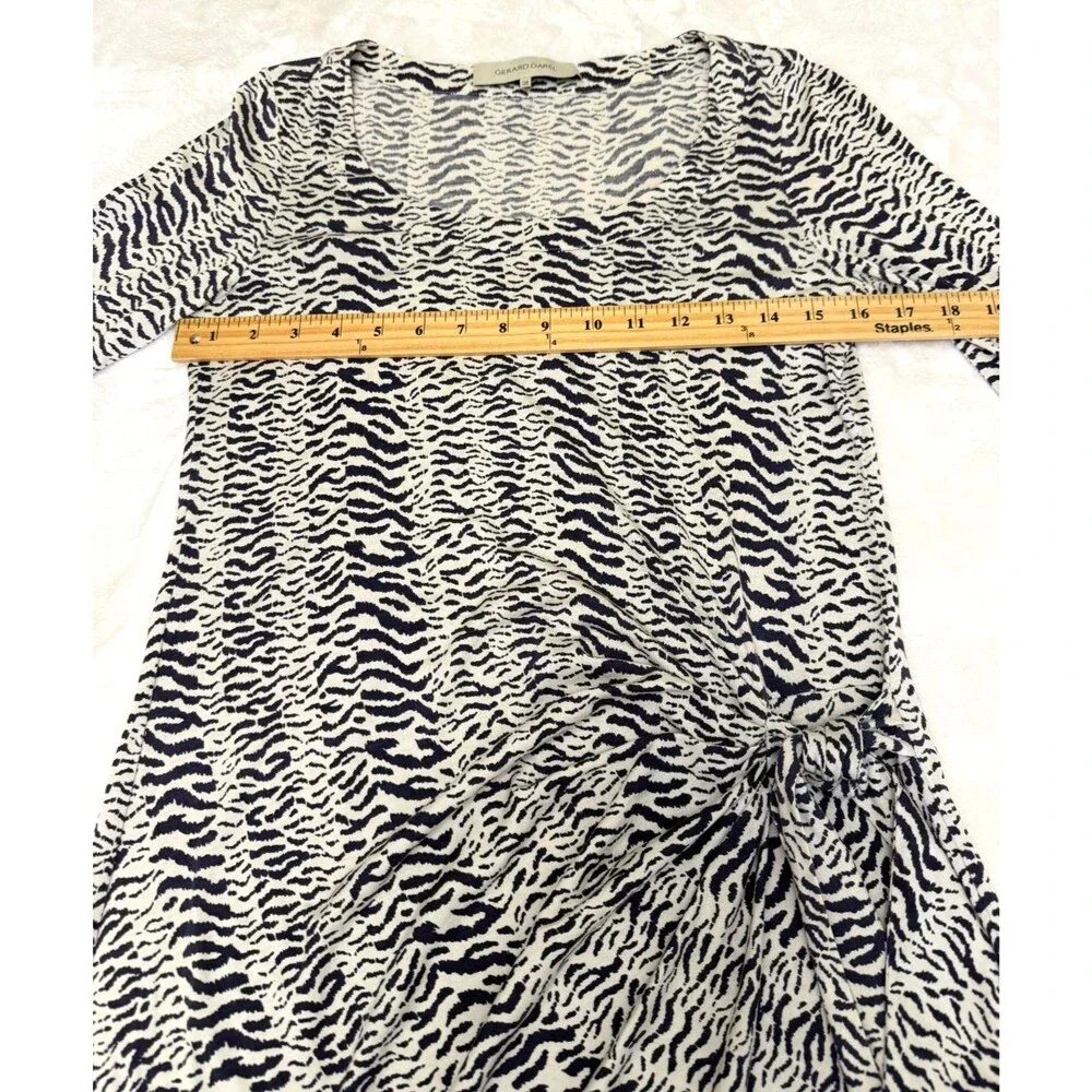 Gerard Darel Zebra Print Silk Cotton Ruched Side Tie Dress Size 38/US 6 France